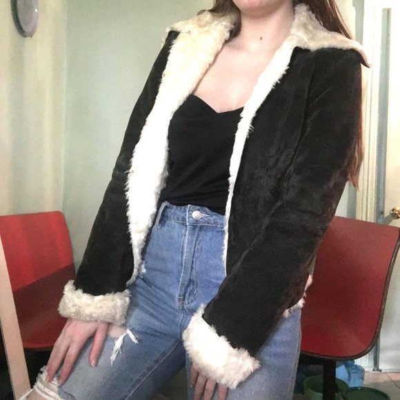 Dolls Kill Jackets & Blazers - VINTAGE Y2K 70'S 100% LEATHER & FUR COAT